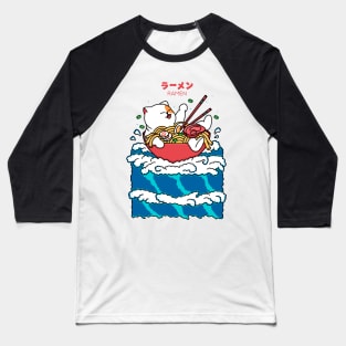 Cat and Ramen in the Wave Baseball T-Shirt